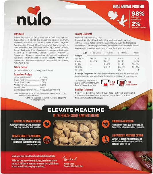Nulo Freestyle Freeze-Dried Raw, Ultra-Rich Grain-Free Dry Cat Food for All Breeds and Life Stages with BC30 Probiotic for Digestive and Immune Health, Turkey & Duck, 16 Ounce
