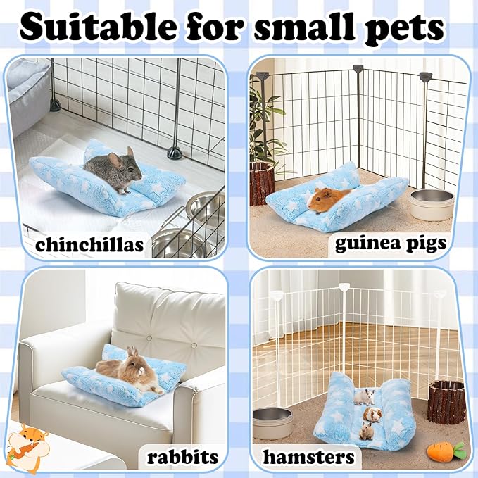 MEWTOGO 15.7 x 14In Rabbit Bed - Thickened Soft Bunny Concave Bed, Cuddle Cushion Plush Mat with Cotton Lounger Pillows for Cage Sleeping Indoor Bunny Gifts, Light Blue-Star