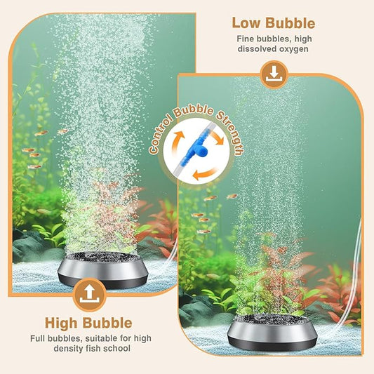 hygger Air Stone for Aquarium 2.3 Inch Fish Tank Bubble Kit Oxygen Diffuser with Air Tube, Check Valve Hydroponic Aeration Bubbler (Not Include Air Pump)
