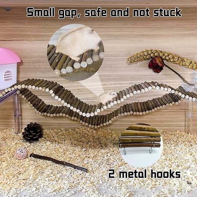 Rat Bendy Long Suspension Bridges Hamster Climbing Ladder Flexible Wooden Bridge for Small Animal Rodents Mouse(2PCS)
