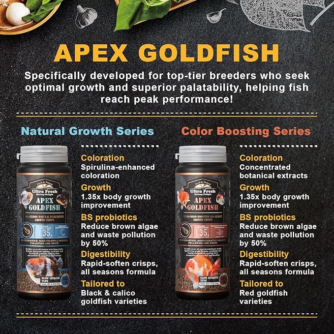 Ultra Fresh Apex Goldfish Growth Crisps, Premium All Natural Ingredients Goldfish Fish Food, Slow Sinking, 4.23 oz