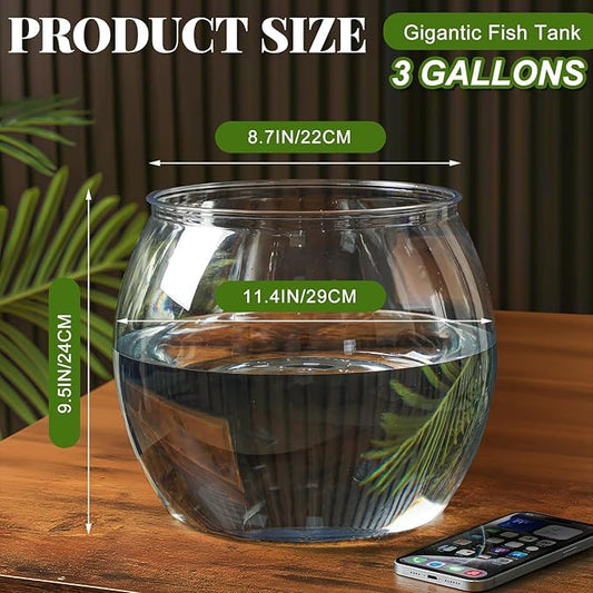 Geelin 3 Gallon Plastic Fish Tank Large Bowl Shatterproof with Crystal Clear Clarity for Terrarium, Flower Vase Centerpiece Gift for Fish Lovers(Round)