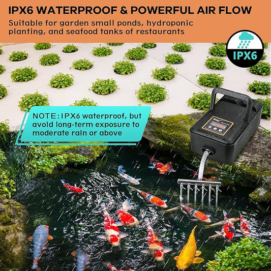 hygger IPX6 Rechargeable Aquarium Pond Air Pump, Powerful Quiet Tank Air Pump with Hose Air Stone Check Valve Adjustable Flow Diverter Valve for Fishing Yacht/Power Outages/Hydroponic