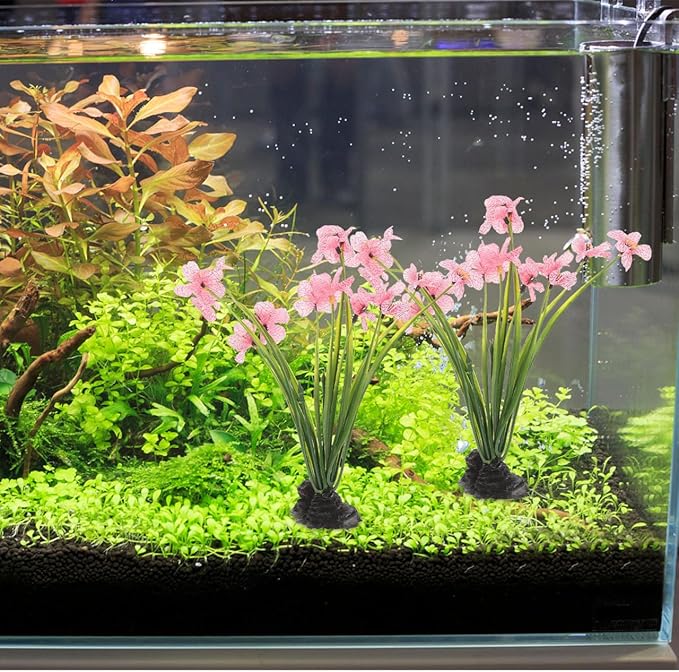 NOLITOY 4Pcs Artificial Aquarium Plants, Fish Tank Decorations Goldfish Betta Cave Accessories for Desk Top Decor (Pink)