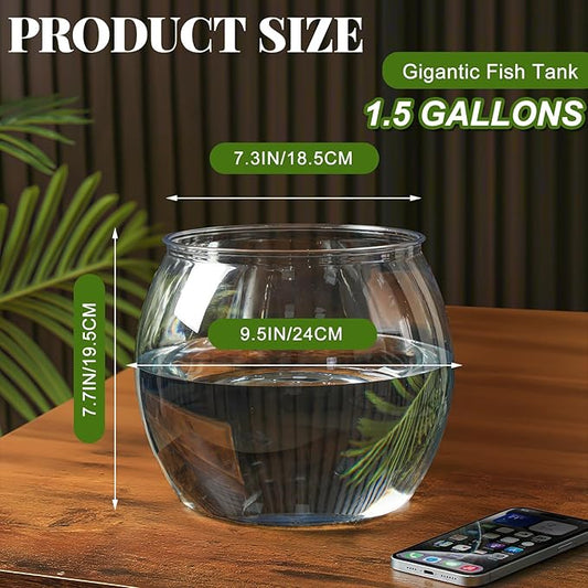 Geelin 1.5 Gallon Plastic Fish Tank Large Bowl Shatterproof with Crystal Clear Clarity for Terrarium, Flower Vase Centerpiece Gift for Fish Lovers(Round)