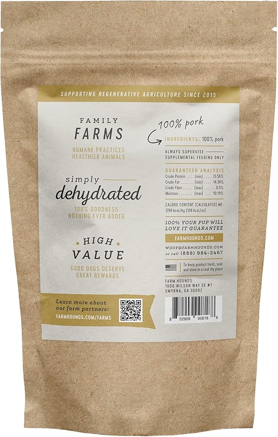 Farm Hounds - Pork Jerky - Premium Natural Jerky for Dogs - 100% Humanely Raised Pork - Break-to-Size - Great for Training & Treats - No Added Fillers - Made in USA - 3.5 oz - 1 Pack