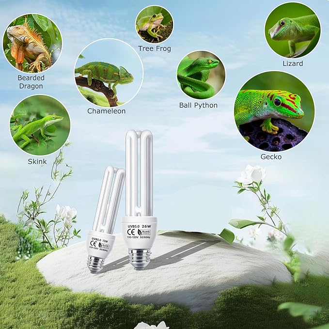 Linear UVB 5.0 Tube 26W, Compact Fluorescent Tropical Lamp, UVB Bulb for Reptile, Chameleon, Iguana, Tree Frog, Ideal Light for Amphibian Habitat & Terrarium Tank