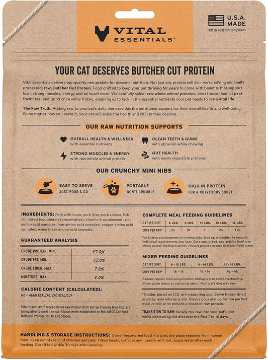 Vital Essentials Freeze-Dried Raw Pork Meal or Mixer Cat Food Crunchy Nibs, 8 oz