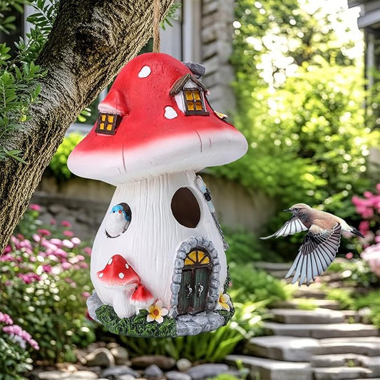 Yinns Bird House, Birdhouses for Outside, Decorative Mushroom Bird Houses for Outdoor Hummingbird, Bluebird Garden Decor