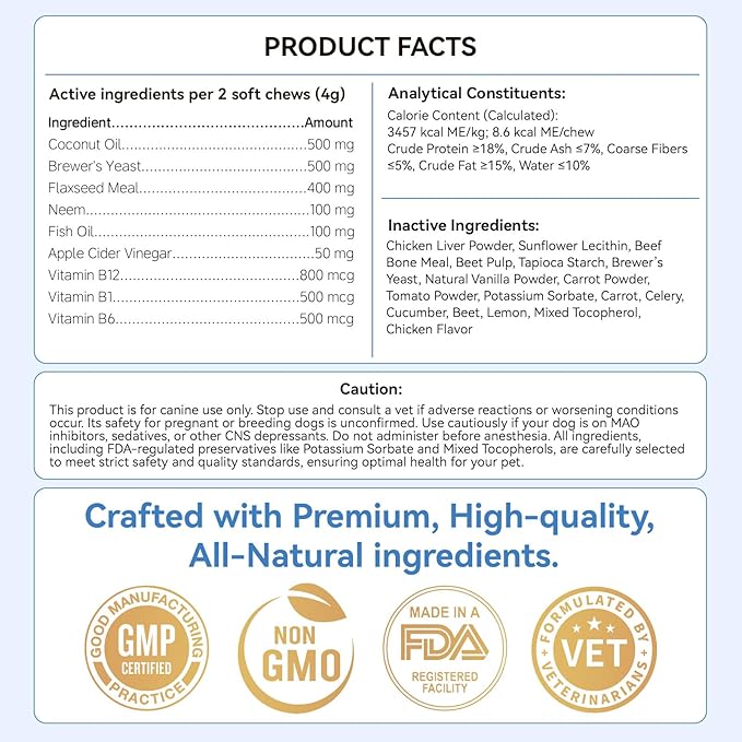 Flea and Tick Prevention for Dogs, 200 Soft Chews for Dog Fleas Ticks Treatment, Natural Dogs Oral Flea Chewables Support Supplement, Flea and Tick Chews for All Breeds & Sizes