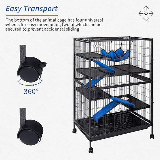 Polar Aurora Metal Small Animal Cage 5 Tiers Homes for Pets Removable Ferret Cage with Lockable Wheels, 50" H Deluxe Chinchilla Cage with Hammock and Removable Tray