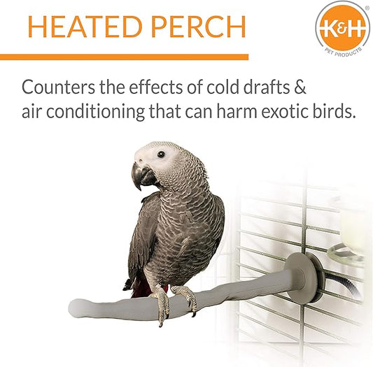 K&H Pet Products Thermo-Perch Heated Bird Perch for Cage, Bird Cage Accessory, Exotic Avian Warming Post for Small/Medium Feathered Friends Like Parakeet, Cockatiel, Canary - Small 1 X 10.5in 12V