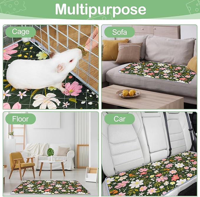 2 Pack Guinea Pig Bedding, Washable Guinea Pig Cage Liner Reusable Guinea Pig Mat Waterproof Guinea Pig Bedding for Cage, Super Absorbant Guinea Pig Pee Pads for Small Animals Hamster Rabbit Squirrel