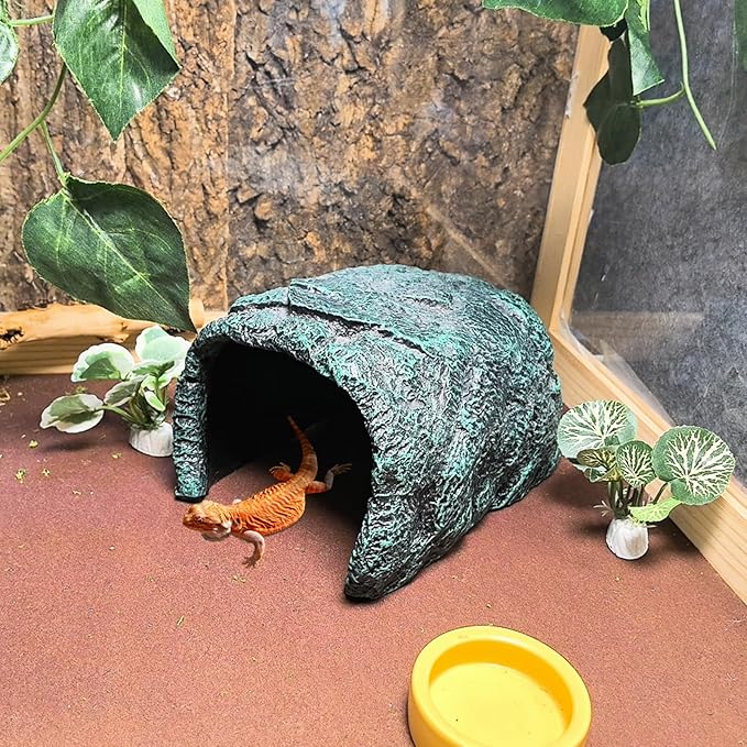 BNOSDM Large Reptile Hideout, Tortoise Hide, Bearded Dragon Hideout Cave Shelter, Resin Turtle Basking Platform, Reptiles Habitat Decor Tank Accessories for Lizards Geckos Snakes Chameleons Frogs