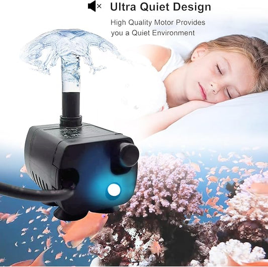 USB Mini Submersible Pump,1M Tube,DC 5V,0.7W Super Quiet Electric Brushless Bench Pump,Pet Fountain,Small Hydroponic System (Black)