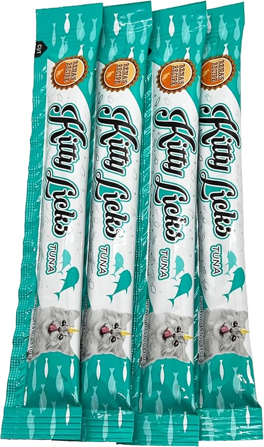 Rena's Recipe Kitty Licks Tuna Barrel (60 Tubes) 4 flavorsX 15 Tubes Cream Lickable Cat Treats 4 Different Flavors: Tuna with Seafood, Scallop, and Salmon