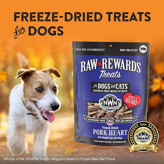 Northwest Naturals Raw Rewards Freeze-Dried Pork Heart Treats for Dogs and Cats - Bite-Sized Pieces - Healthy, 1 Ingredient, Human Grade Ingredients, All Natural, Made in USA, 10 Oz (Pack of 3)