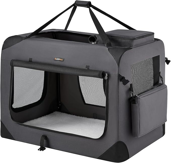 Feandrea 36 Inches Collapsible Soft Dog Crate, Portable Travel Dog Crate for Indoor and Outdoor Use, Dog Carrier Kennel with Safety Zippers, for Living Room, Car, Travelling, Camping, Gray UPDC90G01