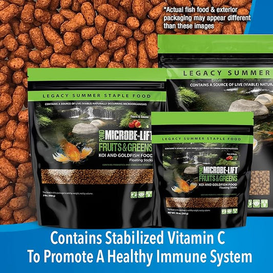 MICROBE-LIFT Fruits and Greens Floating Fish Food Sticks for Ponds, Water Gardens, and Fountains, Safe for Live Goldfish and Koi, 4.5 Pounds