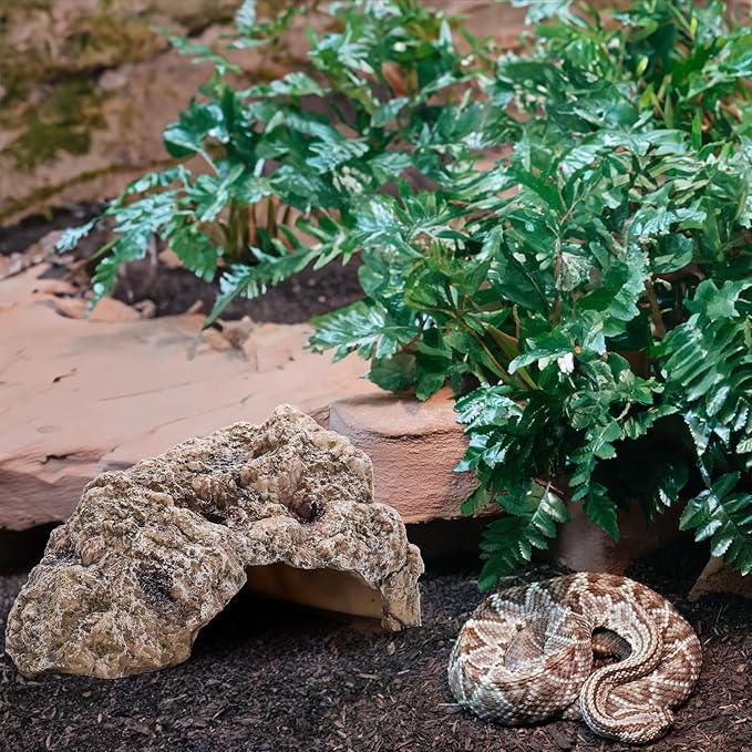 TOPZEA Reptile Hide Cave, Large Resin Bearded Dragon Hideout Rock Caves Snake Hide, Natural Terrarium Habitat Decor Ornament for Leopard Gecko Lizard Turtle Frog, Amphibian Tank Accessories