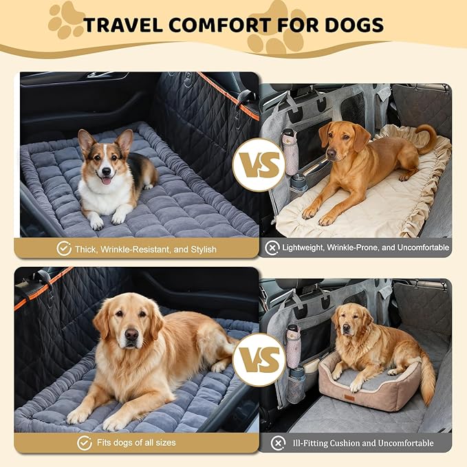 Dog Bed Mat for Car Backseat Extender, 24.8'' x 54'' Non-Slip Travel Pet Blanket for Back Seat, Washable, Soft & Scratch-Proof, Chenille Fabric, Universal Fit for Car, SUV, Truck, Blue-Grey, 2'' Thick