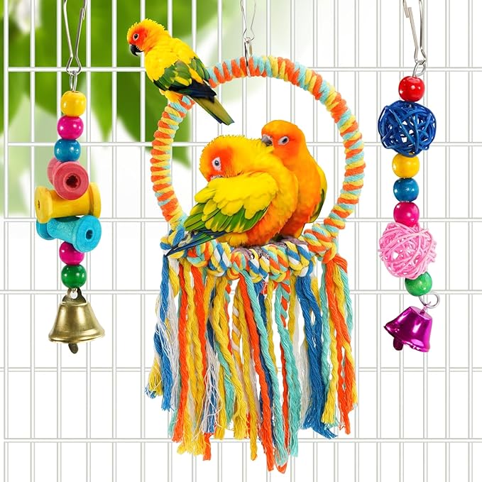 Bird Swing Toys, Parakeet Toys Natural Birds Toys Bird Cage Accessories, Swinging Chewing Hanging Standing Parakeet Swings Suitable for Budgerigar, Parakeet, Conure, Lovebird, Cockatiel