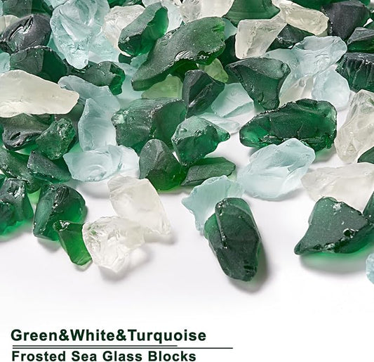 Versatile Frosted Sea Glass Block - 1LB Green Vase fillers, Aquarium Gravels, Sea Glass Decor, Ideal for DIY Crafts, and Home Decor - Perfect for Beach Weddings and More (Green & Turquoise & White)