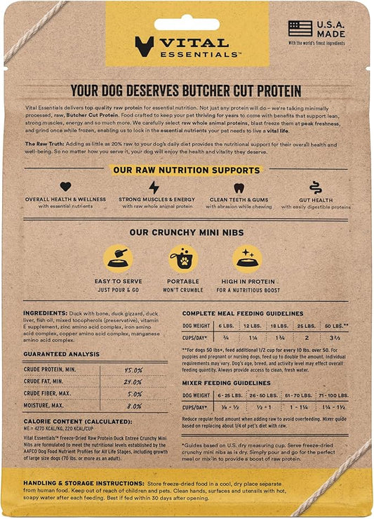 Vital Essentials Freeze-Dried Raw Duck Meal or Mixer Dog Food Crunchy Mini Nibs, 5.5 oz