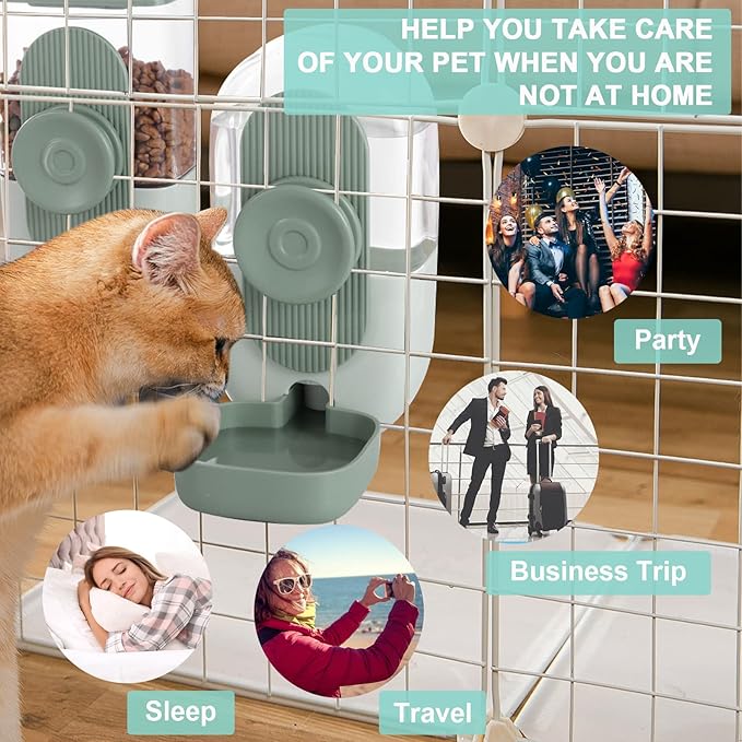 Hanging Automatic Food and Water Dispenser, Gravity Rabbit Feeder Set, Cage Cat and Bunny Food Bowl (Cage Grid Spacing Over 1.2'')