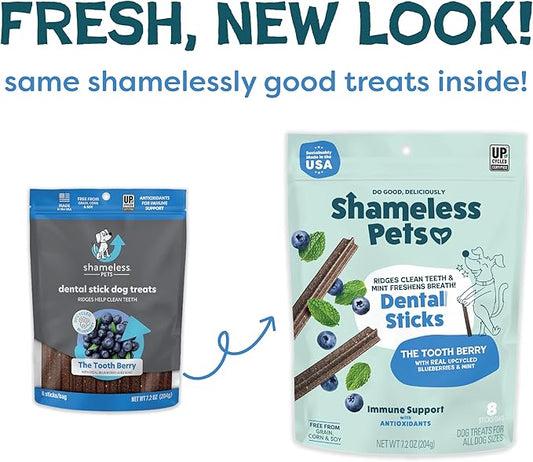 Shameless Pets Dental Treats for Dogs, Variety (4-Pack) - Healthy Sticks for Teeth Cleaning & Fresh Breath - Dog Bones Dental Chews Free from Grain, Corn & Soy