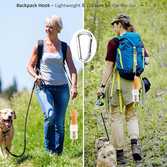 20oz Dog Water Bottle with Food Container & Poop Bag Dispenser | Leak-Proof Portable Pet Water Dispenser with Carabiner Clip | for Walking, Hiking, Travel (Peach, 20oz)