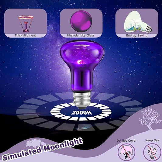 75W Reptile Night Light Bulb – Purple Basking Spot Lamp with Simulated Moonlight for Lizards, Chameleons, Snakes, Turtles, Amphibians – UVA Heat Light – 2-Pack (3.2" Diameter)