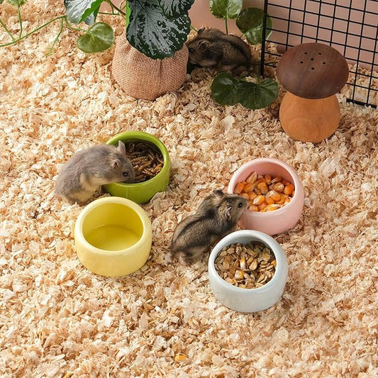 VanEnjoy 2 Pack Small Hamster Food Bowl Ceramic Guinea Pig Food Dish No Spill Hamster Food and Water Bowl Small Animal Food Bowl - Pink and Blue