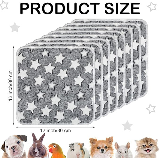 Tudomro 8 Pcs Guinea Pig Bedding Cage Liners Bulk Blankets Small Animal Flannel Throw Bedding Waterproof Absorbent Reusable Pet Pee Sleep Mat Pad Cover for Hamster Ferret(Grey Star,12 x 12 Inch)