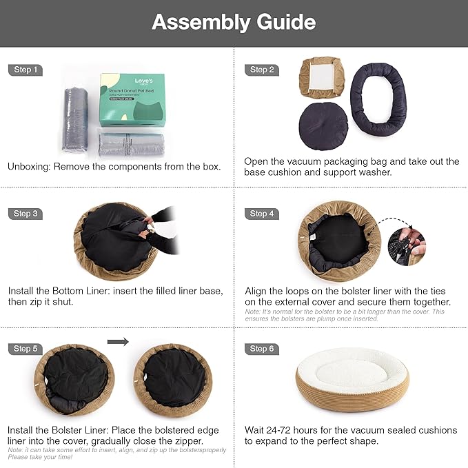 Love's cabin Round Donut Cat and Dog Cushion Bed, 36in Pet Bed for Cats or Small Dogs, Anti-Slip Water-Resistant Bottom, Super Soft Durable Fabric Pet beds, Washable Cat Dog Bed Stripe Camel