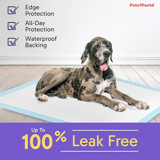 PETSWORLD Giant Dog Potty Pads, Odor-Eliminating, 36" x 36", Ultra Absorbent 5-Layer Leak-Proof Training Pads for Dogs & Cats (36x36, 100 Count)