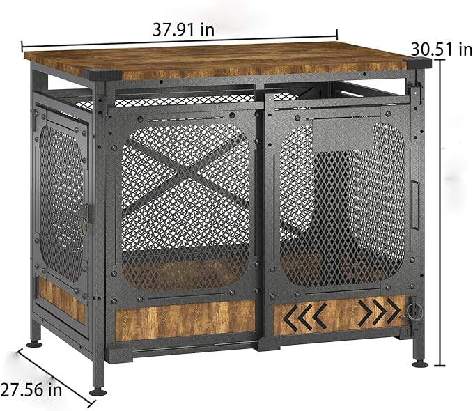 Dog Crate Furniture, Sliding Doors 39.9" – Heavy Duty Wooden Dog Kennel with Cushion, Dog Cage for Medium & Large Dogs, Chew-Resistant End Table Design