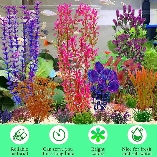 20 Pack Aquarium Plants, Fish Tank Decoration Colorful Artificial Fish Tank Decor Plants Aquarium Decorations for Household and Office Aquarium Simulation, Small to Large and Tall
