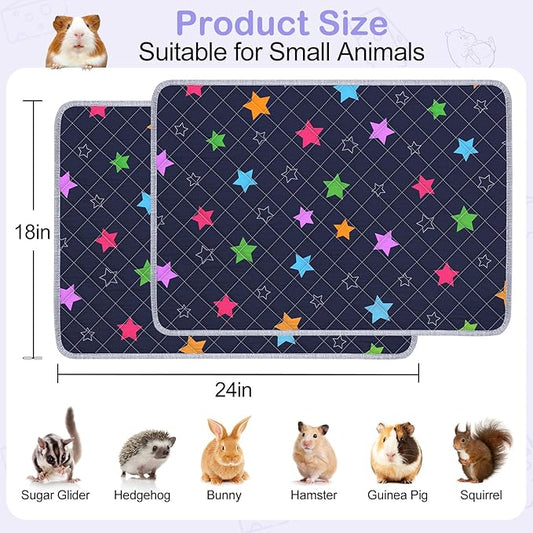 2 Pack Guinea Pig Bedding, Washable Guinea Pig Cage Liner Reusable Guinea Pig Mat Waterproof Guinea Pig Bedding for Cage, Super Absorbant Guinea Pig Pee Pads for Small Animals Hamster Rabbit Squirrel