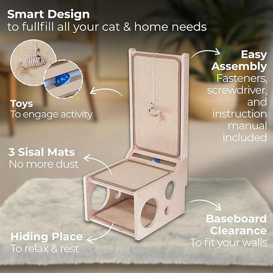 Big Cat Scratchers for Indoor Cats – L-Shaped Sisal Scratcher Pad & Cozy Scratching Post with Toy | Vertical & Horizontal Scratching Ramp for Large Cats – MANDAROO