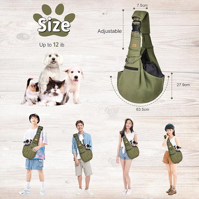 CUBY Dog and Cat Sling Carrier - Hands Free Reversible Pet Papoose Bag - Soft Pouch and Tote Design - Suitable for Puppy, Small Dogs Cats Outdoor (Green, Adjust Strap 2.0)