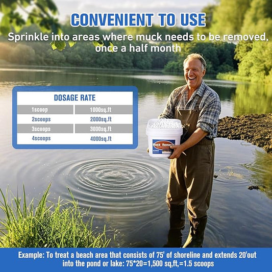 Muck Removal-3.9LB Natural Pond Clear Water Treatment, Muck and Sludge Remover for Ponds & Lakes, Oxygenates, Eliminates Odors, Safe for Fish, Pets, Plants, Treats Up to 19,000 Sq Ft