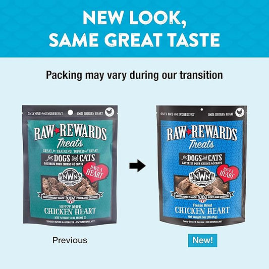 Northwest Naturals Raw Rewards Freeze-Dried Chicken Heart Treats for Dogs and Cats - Bite-Sized Pieces - Healthy, 1 Ingredient, Human Grade Ingredients, Natural, Proudly Made in USA, 3 Oz (Pack of 3)