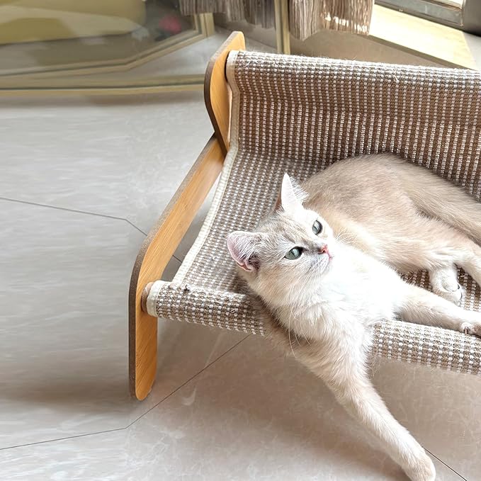 The Claw Lounge 2 in 1 Cat Scratcher Bed for Indoor Cats Large Sisal Pet Chair Wooden Cat Hammock Couch Modern Scratching Sofa for Pet Gifts