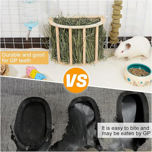 Guinea Pig Hay Feeder Wooden Rabbit Hay Feeder Big Volume Bunny Hay Holder Hanging Hay Rack with Instructions Guinea Pig Cages Accessories for Chinchilla and Ferret, Rabbit Cage Accessories