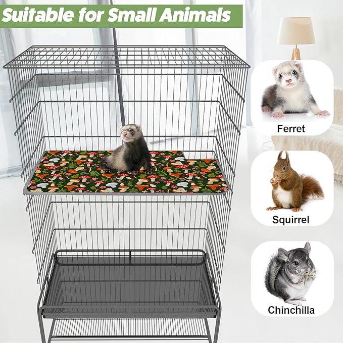 Bienbee Ferret Cage Liner Set for Ferret Nation & Critter Nation Cage, Waterproof Ferrets Cage Accessories for Small Animals Rats Chinchillas Hedgehogs Ferrets(Green Mushroom,Top Pan Liner)