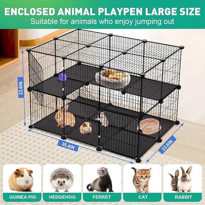 41 Panels Pet Playpen, 35.4" L x 23.6" W x 23.6" H Small Animal Playpen with 2 Doors, C&C Cage for Guinea Pigs,Rabbit,Bunny,Hedgehogs, Puppy Play Pen Indoor Outdoor, Two-Story Chicken Play Pen