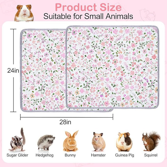 2 Pack Guinea Pig Bedding, Washable Guinea Pig Cage Liner Reusable Guinea Pig Mat Waterproof Guinea Pig Bedding for Cage, Super Absorbant Guinea Pig Pee Pads for Small Animals Hamster Rabbit Squirrel