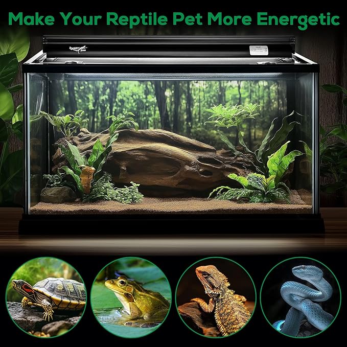 T5 Reptile Light Fixture Combo Kit 8W Light Fixture Reptile Terrarium Hood 10.0 UVB Light Bulb Fluorescent Tube Ideal for Tropical and Deserts Such as Bearded Dragon Lizards and Tortoises