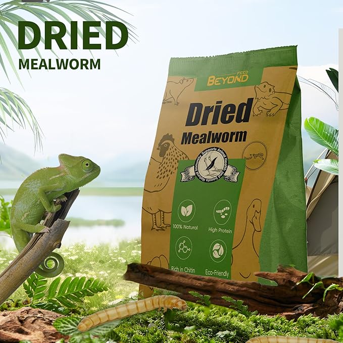 BeyondFeed™ 2.2 lbs Dried Mealworms - Premium High-Protein Feed for Chickens, Ducks, Birds, Reptiles, Fish, Hamster, Turtles and More (2.2lbs/1kg)